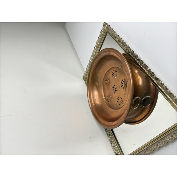 Antique Copper Sieve Strainer Wall Hanging, Vintage, Solid with Brass Hanger - Picture 8 of 9